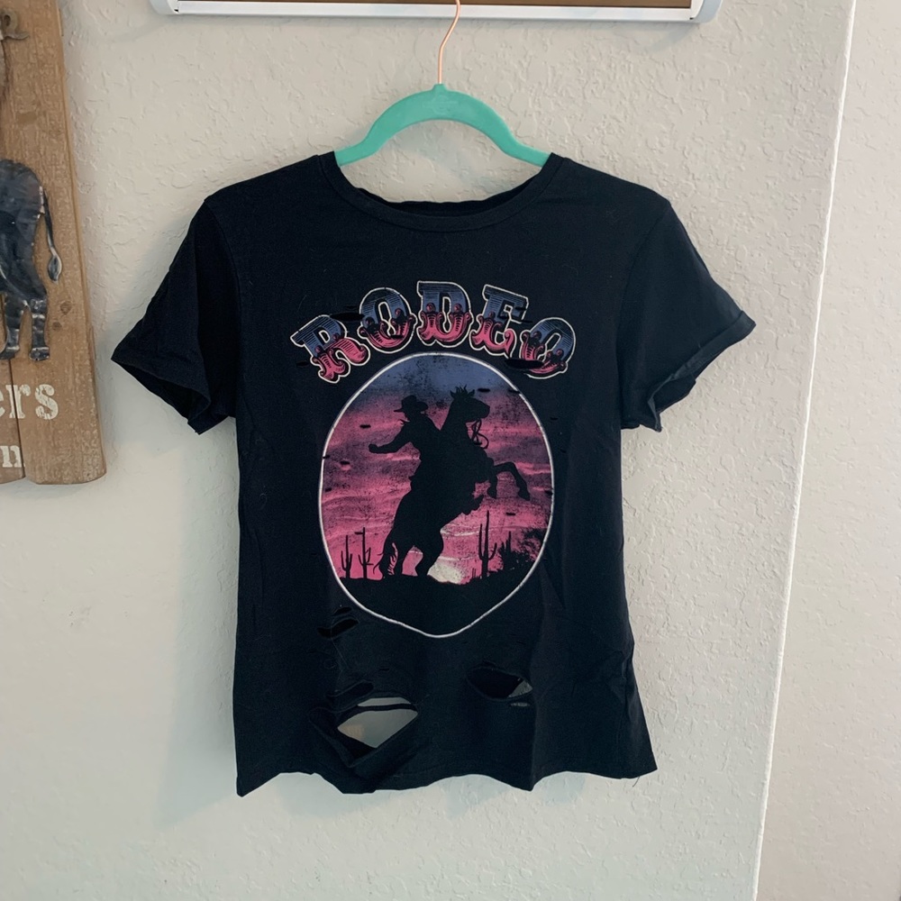 👚 Rodeo Graphic Distressed Tee Black Large